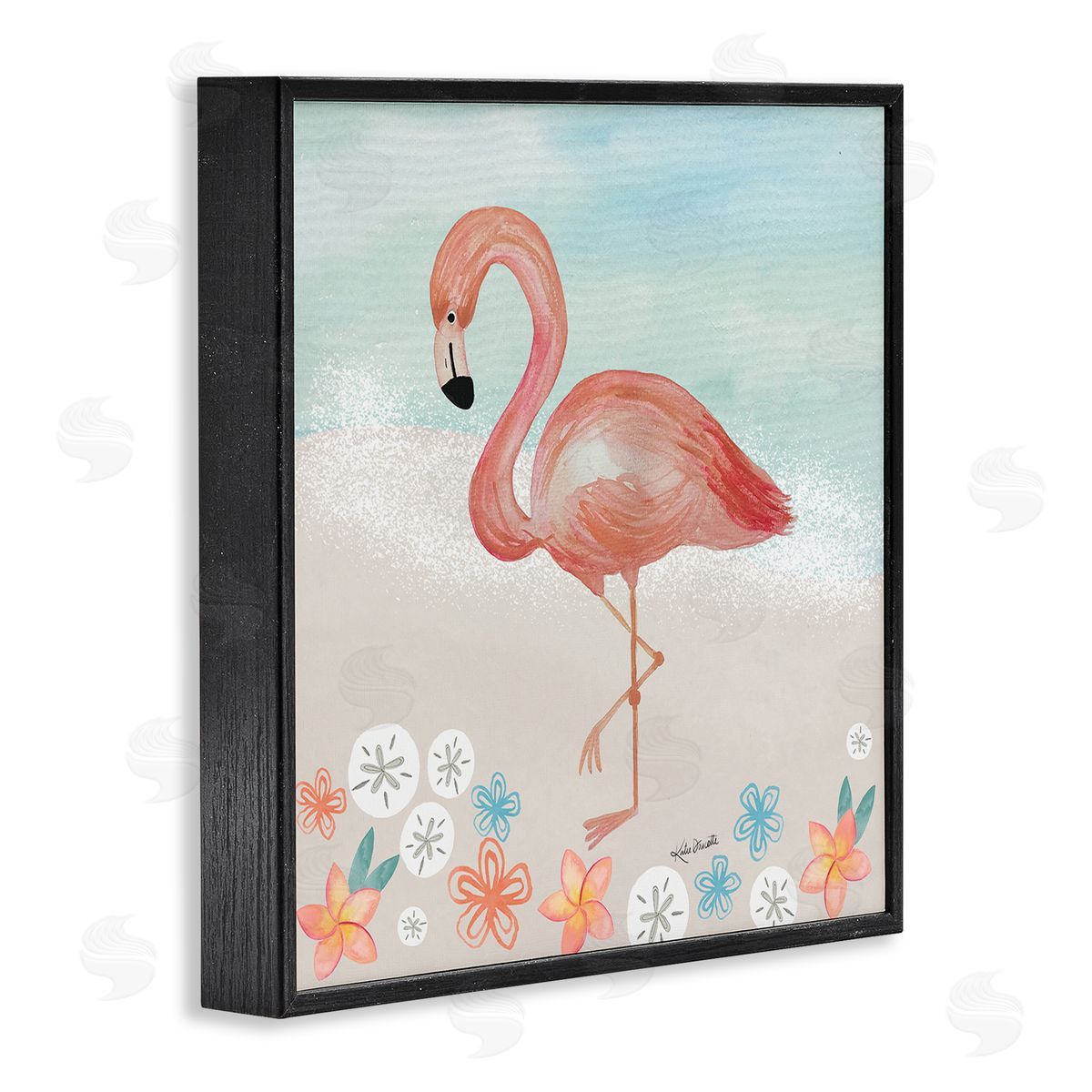 Katie Doucette Flamingo Standing Shoreline Various Sand Dollars Botanicals Black Framed Glicee Wall Art Print