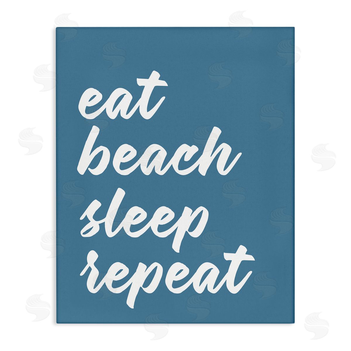 Lettered and Lined Eat Beach Sleep Repeat Blue Script Phrase  Stretched Canvas Wall Art Print