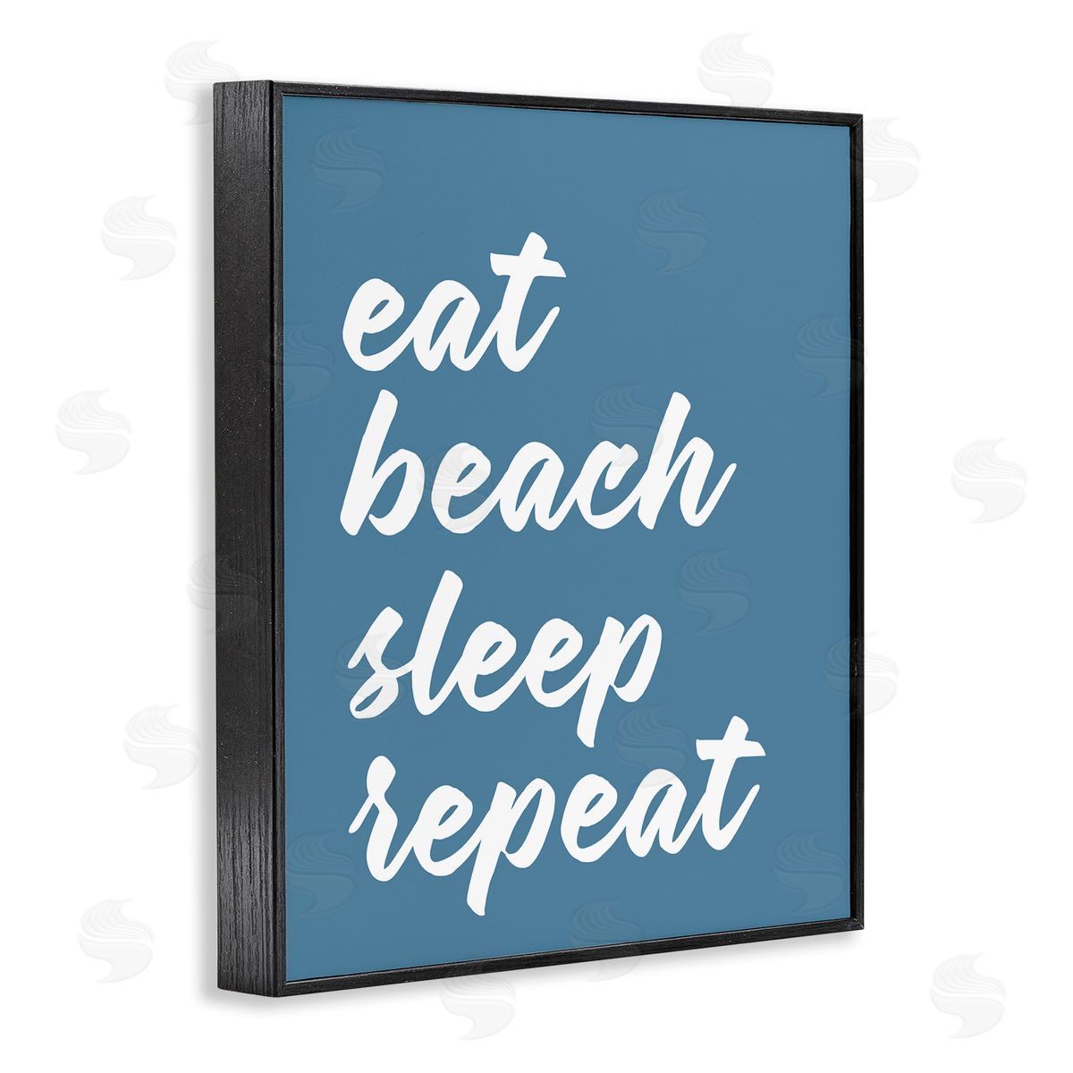 Lettered and Lined Eat Beach Sleep Repeat Blue Script Phrase  Black Framed Giclee Wall Art Print