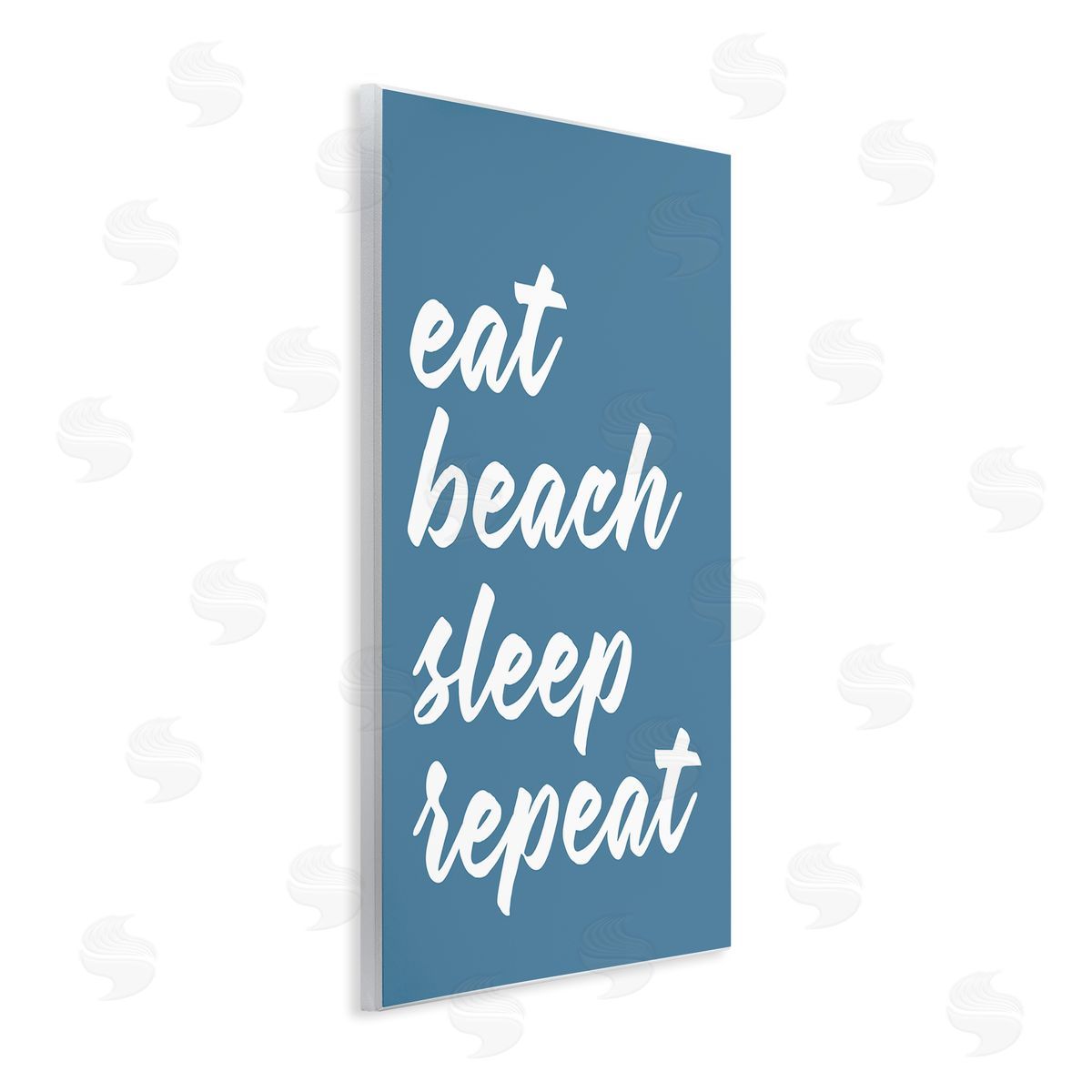 Lettered and Lined Eat Beach Sleep Repeat Blue Script Phrase  Wall Plaque Art Print