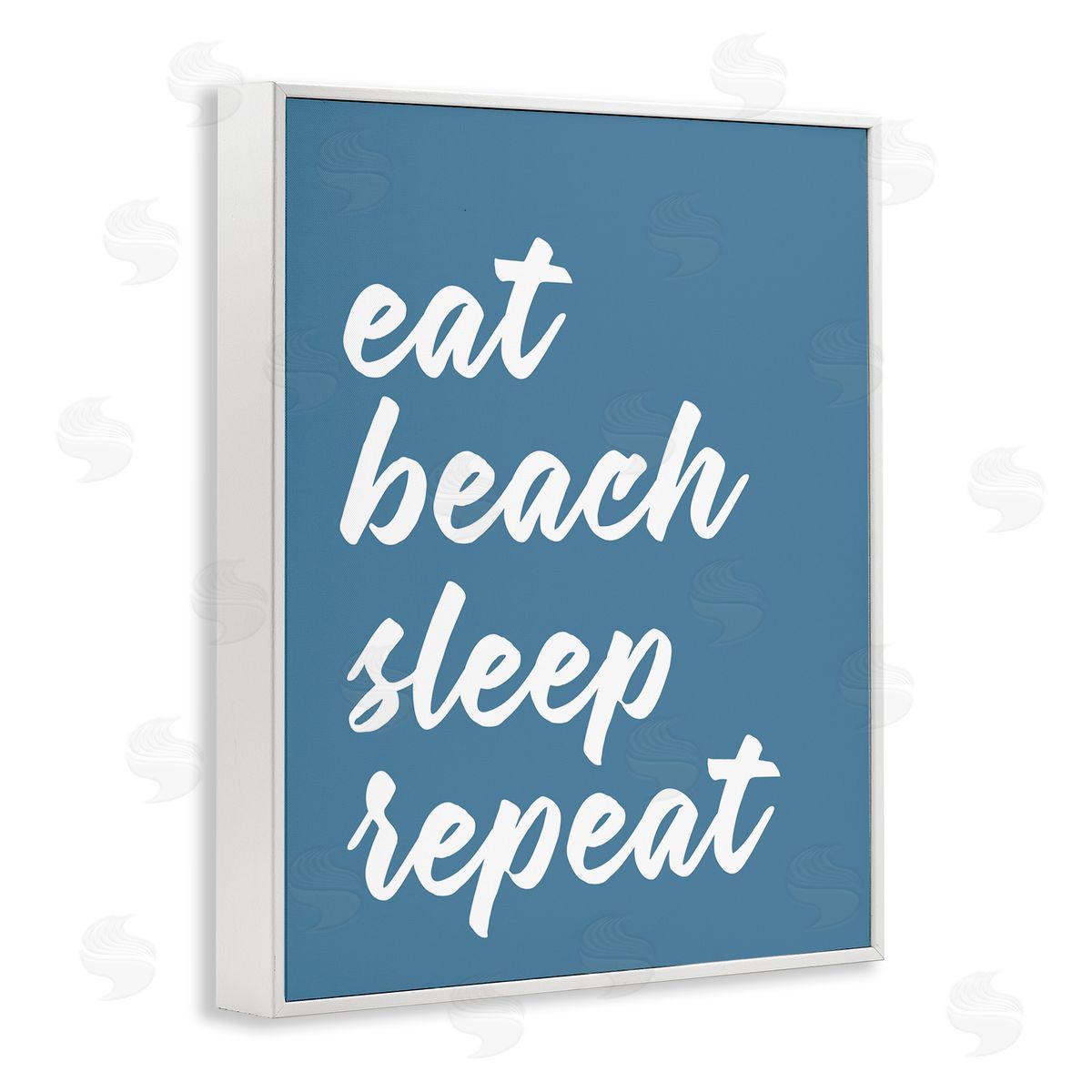 Lettered and Lined Eat Beach Sleep Repeat Blue Script Phrase  White Framed Giclee Wall Art Print