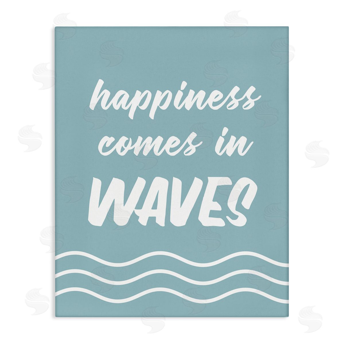 Lettered and Lined Happiness Beach Water Waves Uplifting Cursive Phrase Stretched Canvas Wall Art Print