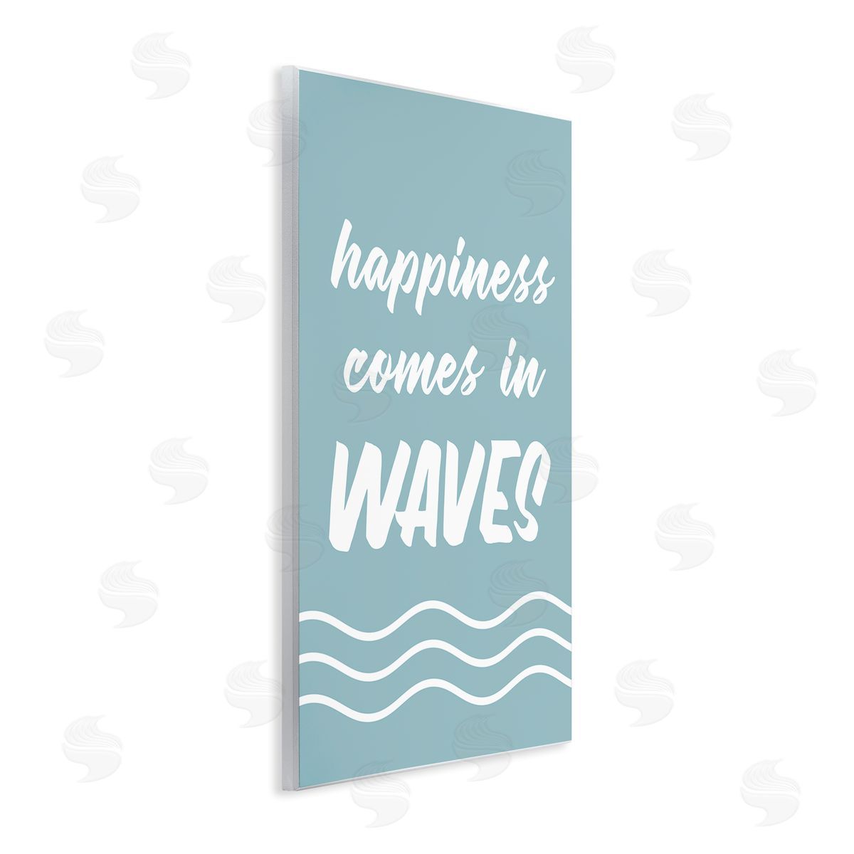 Lettered and Lined Happiness Beach Water Waves Uplifting Cursive Phrase Wall Plaque Art Print