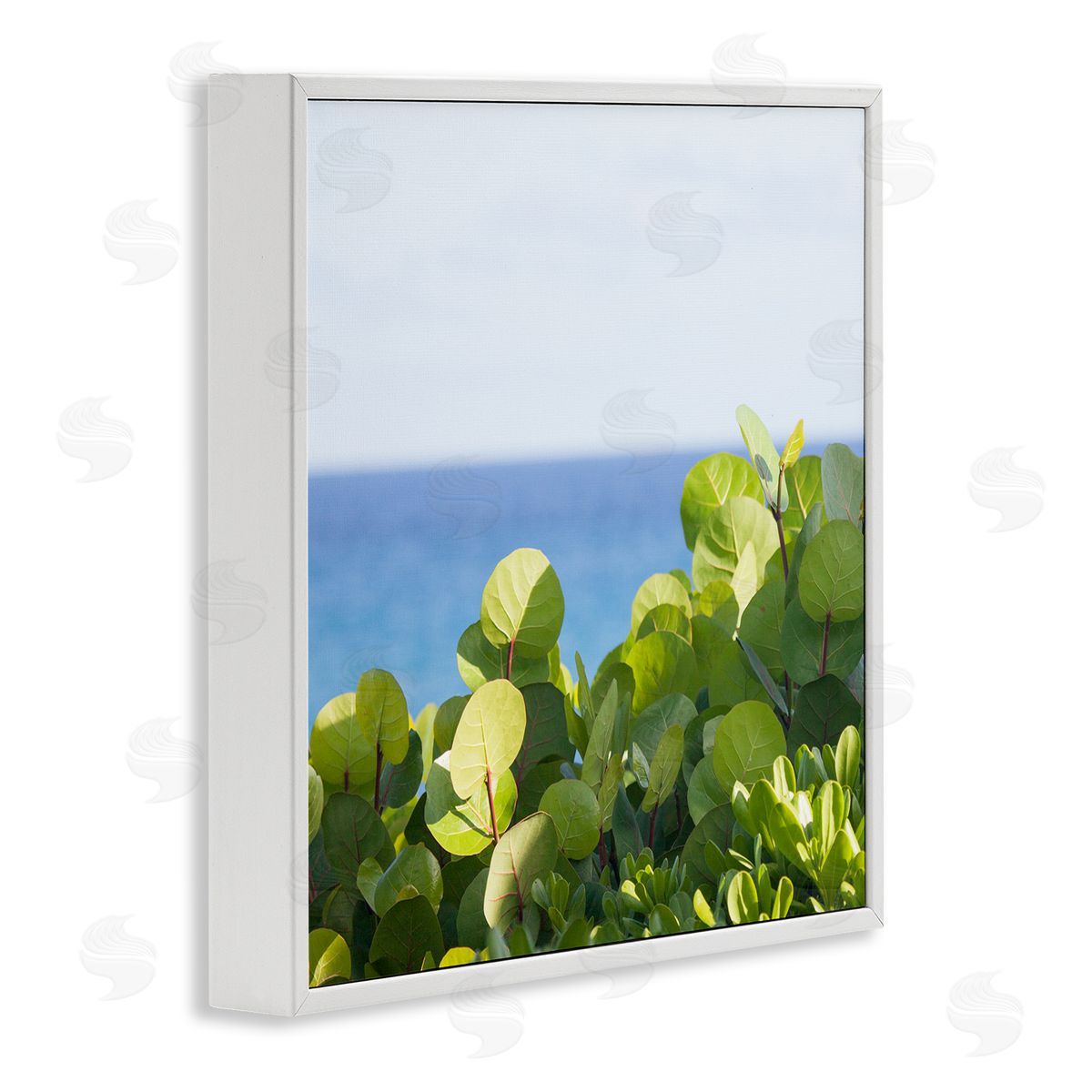 Michael Quackenbush Lush Greenery Plants Distant Beach Ocean Water  White Framed Glicee Wall Art Print