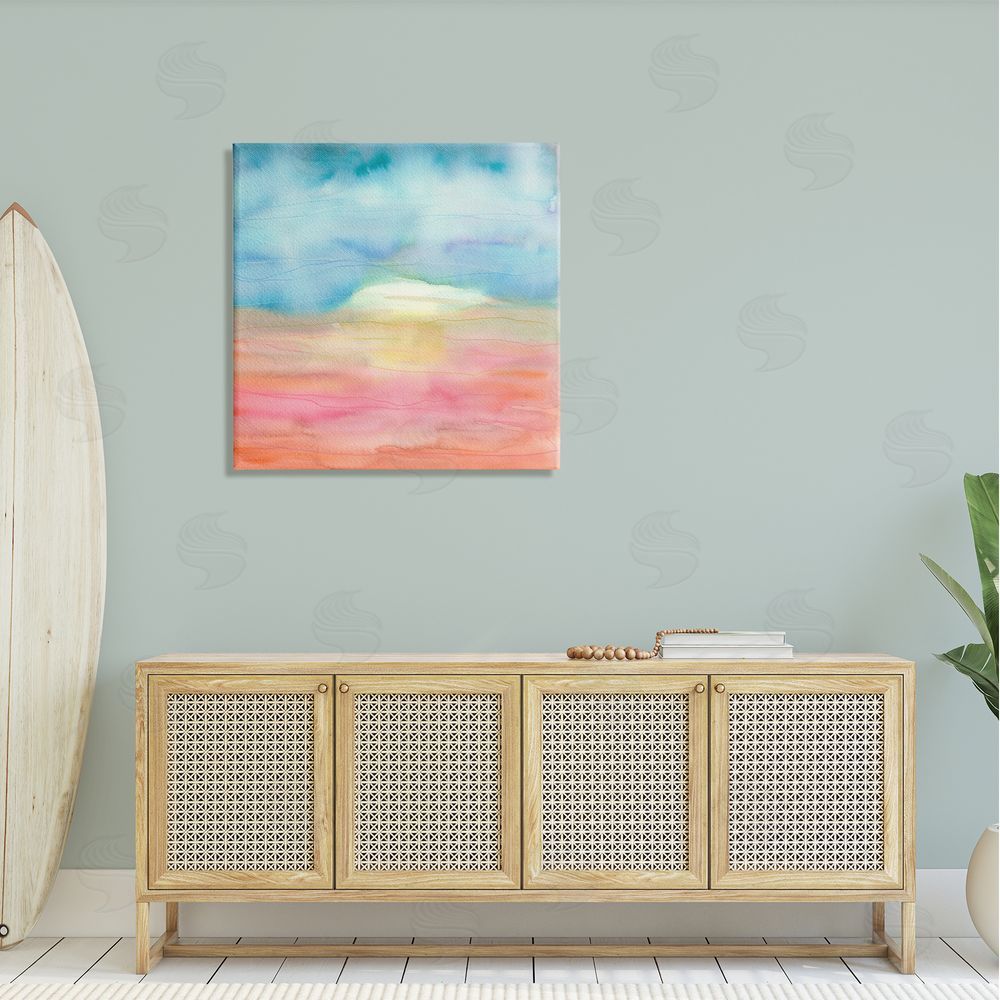 Elvira Errico Abstract Watercolor Landscape Sun Rising Horizon Sky Canvas Wall Art in Room
