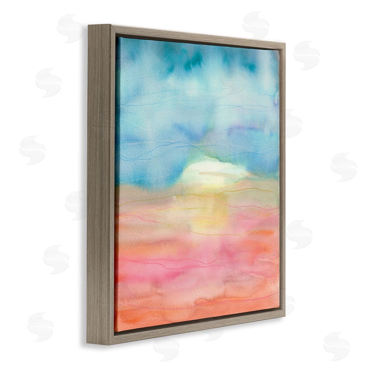 Elvira Errico Abstract Watercolor Landscape Sun Rising Horizon Sky Brown Floating Frame Canvas Wall Art Print