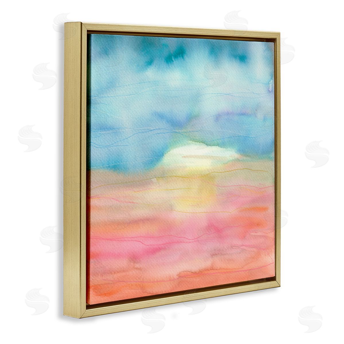Elvira Errico Abstract Watercolor Landscape Sun Rising Horizon Sky Gold Floating Frame Canvas Wall Art Print