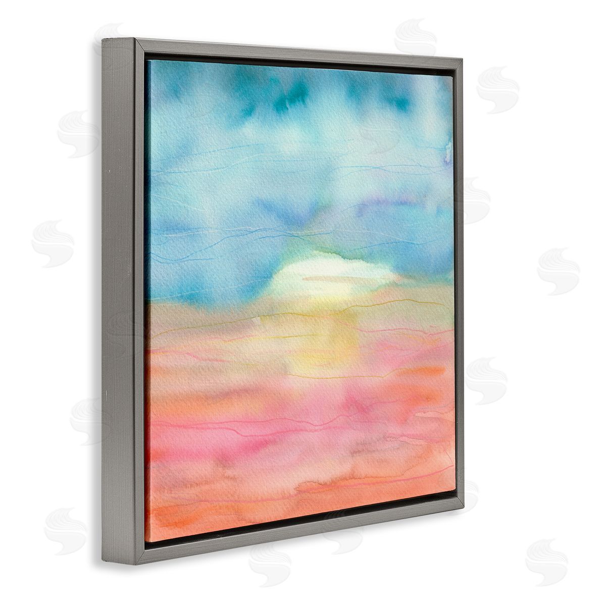 Elvira Errico Abstract Watercolor Landscape Sun Rising Horizon Sky Gray Floating Frame Canvas Wall Art Print