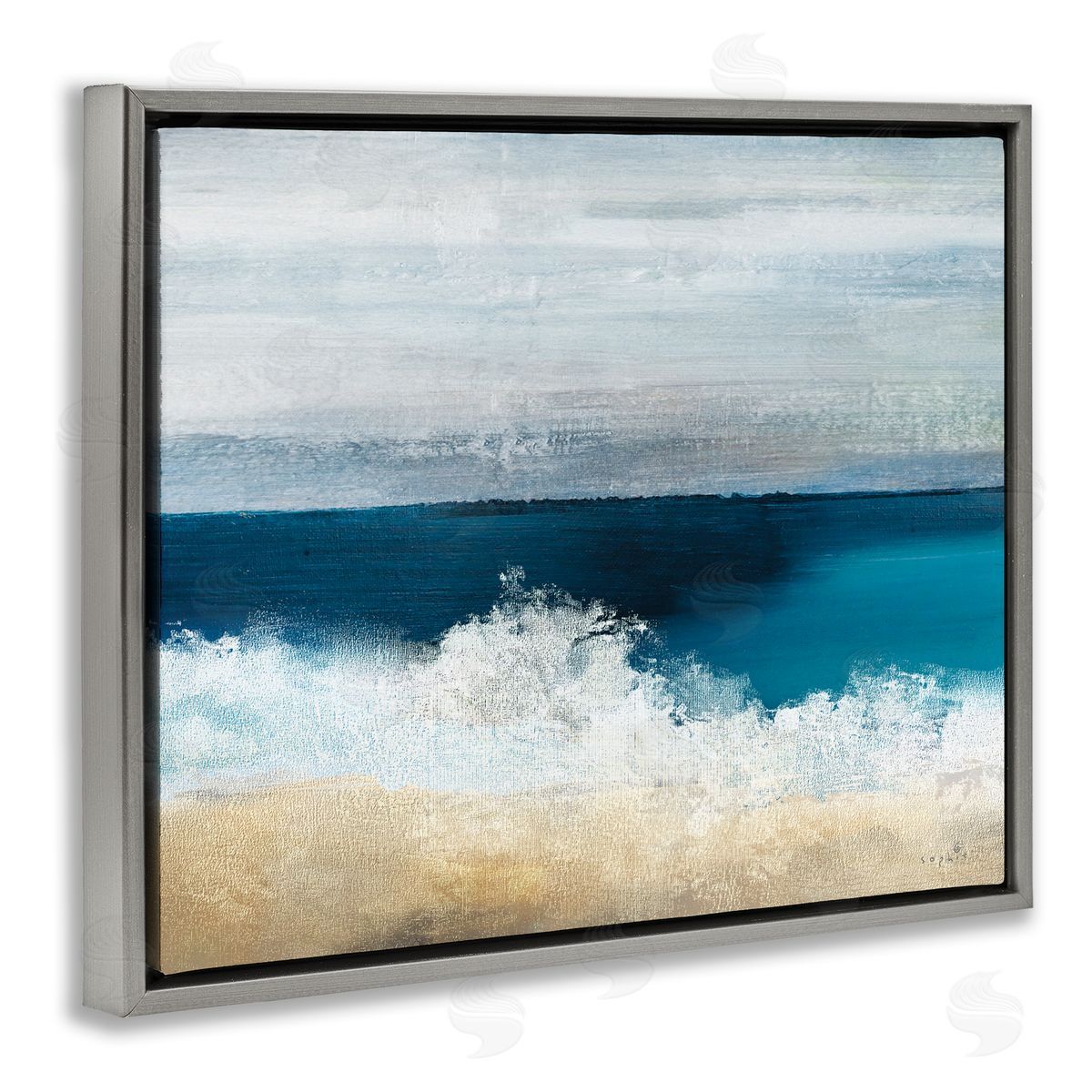 Sophie 6 Beach Waves Crashing Foam Panoramic Ocean View Gray Floating Frame Canvas Wall Art Print