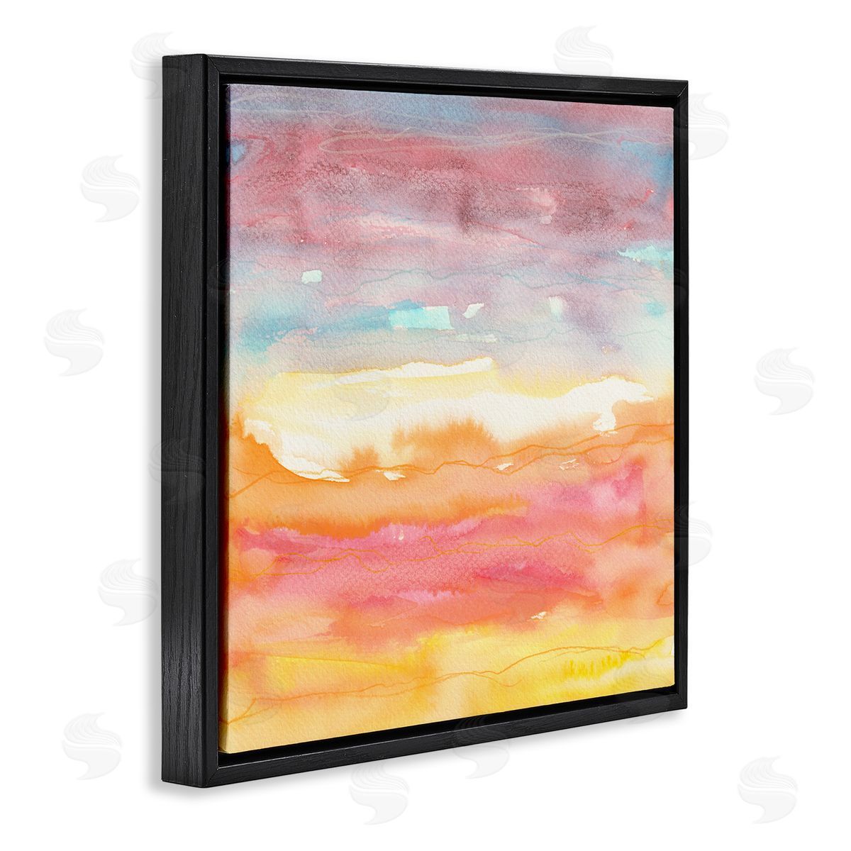 Elvira Errico Abstract Landscape Red Orange Sun Rays Watercolor  Black Floating Frame Canvas Wall Art Print