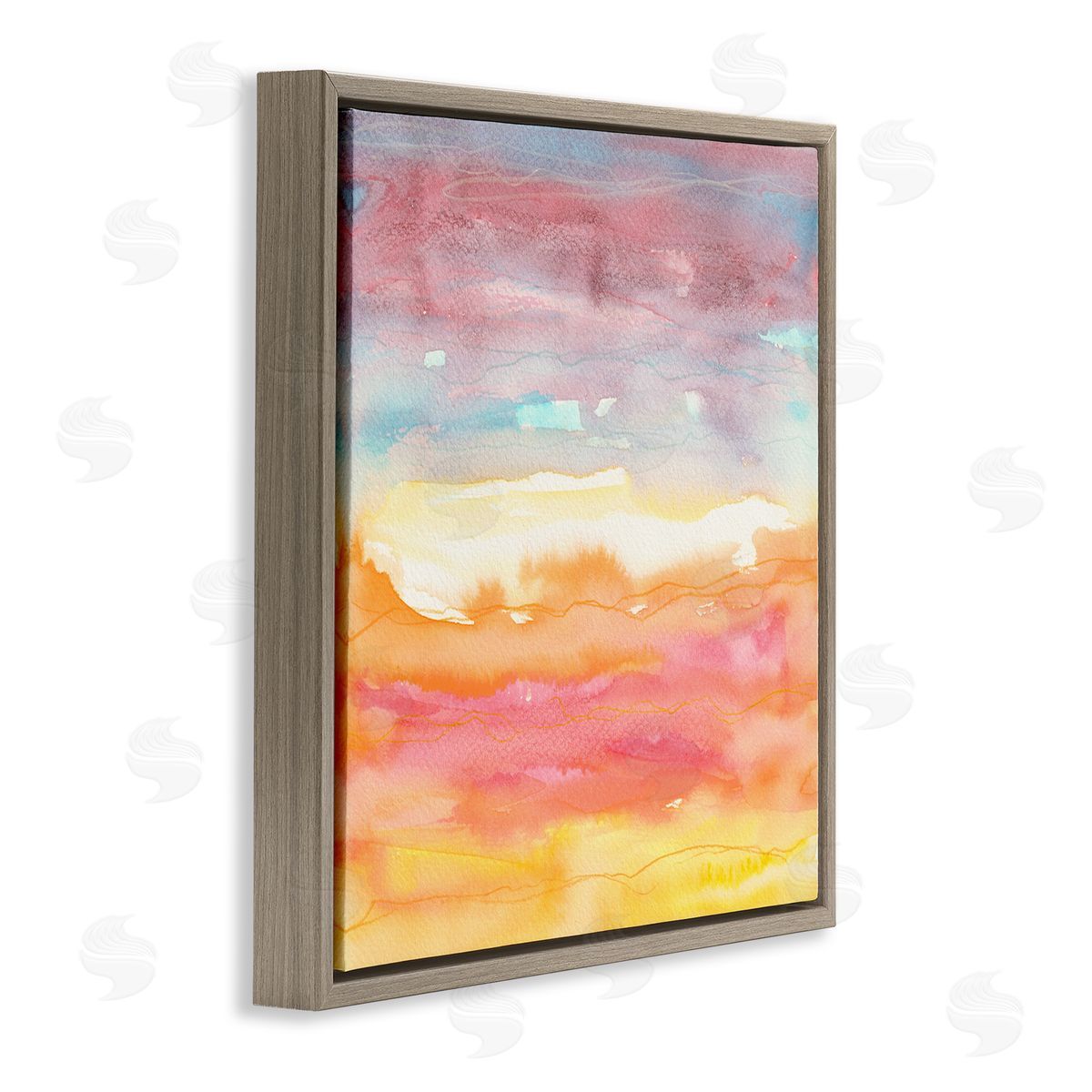 Elvira Errico Abstract Landscape Red Orange Sun Rays Watercolor  Brown Floating Frame Canvas Wall Art Print