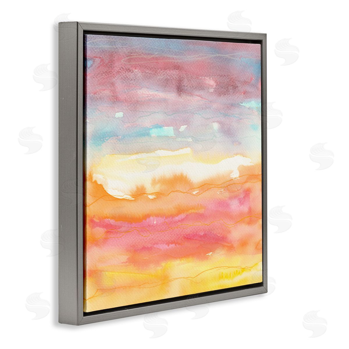 Elvira Errico Abstract Landscape Red Orange Sun Rays Watercolor  Gray Floating Frame Canvas Wall Art Print