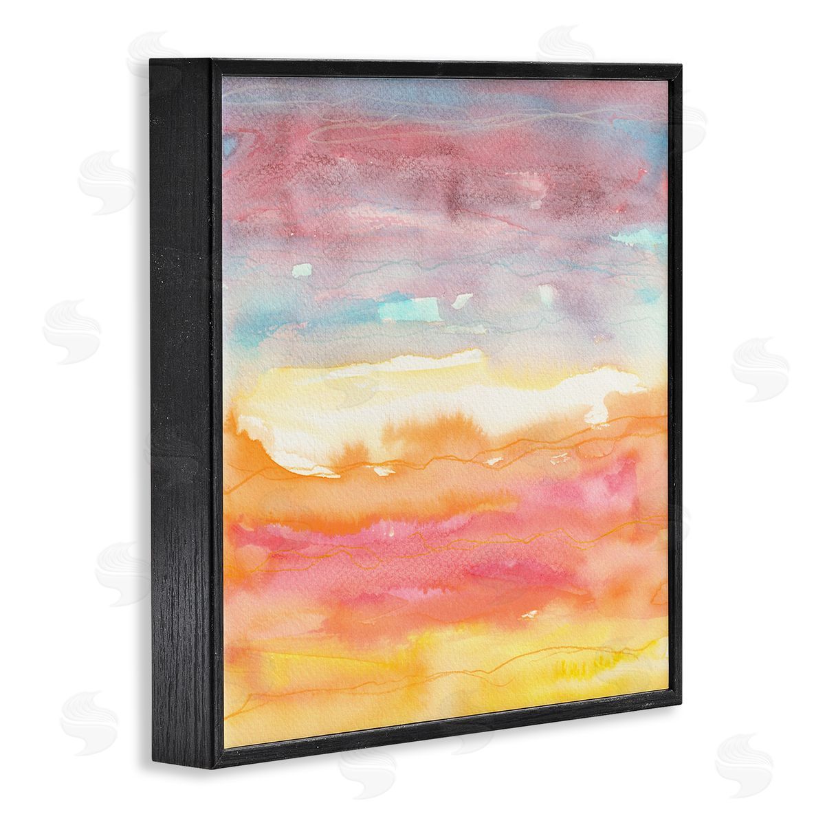 Elvira Errico Abstract Landscape Red Orange Sun Rays Watercolor  Black Framed Glicee Wall Art Print