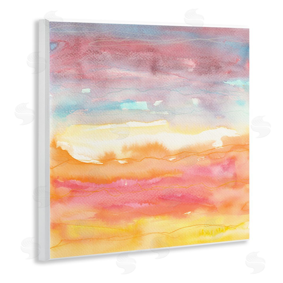 Elvira Errico Abstract Landscape Red Orange Sun Rays Watercolor  Wooden Wall Plaque Art Print