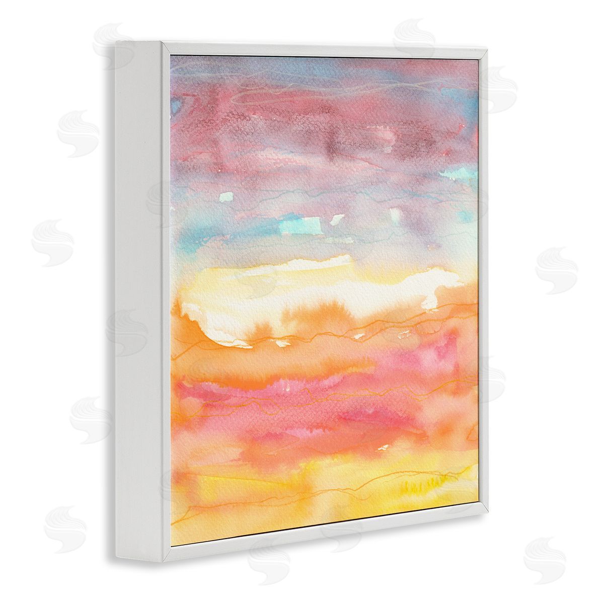 Elvira Errico Abstract Landscape Red Orange Sun Rays Watercolor  White Framed Glicee Wall Art Print