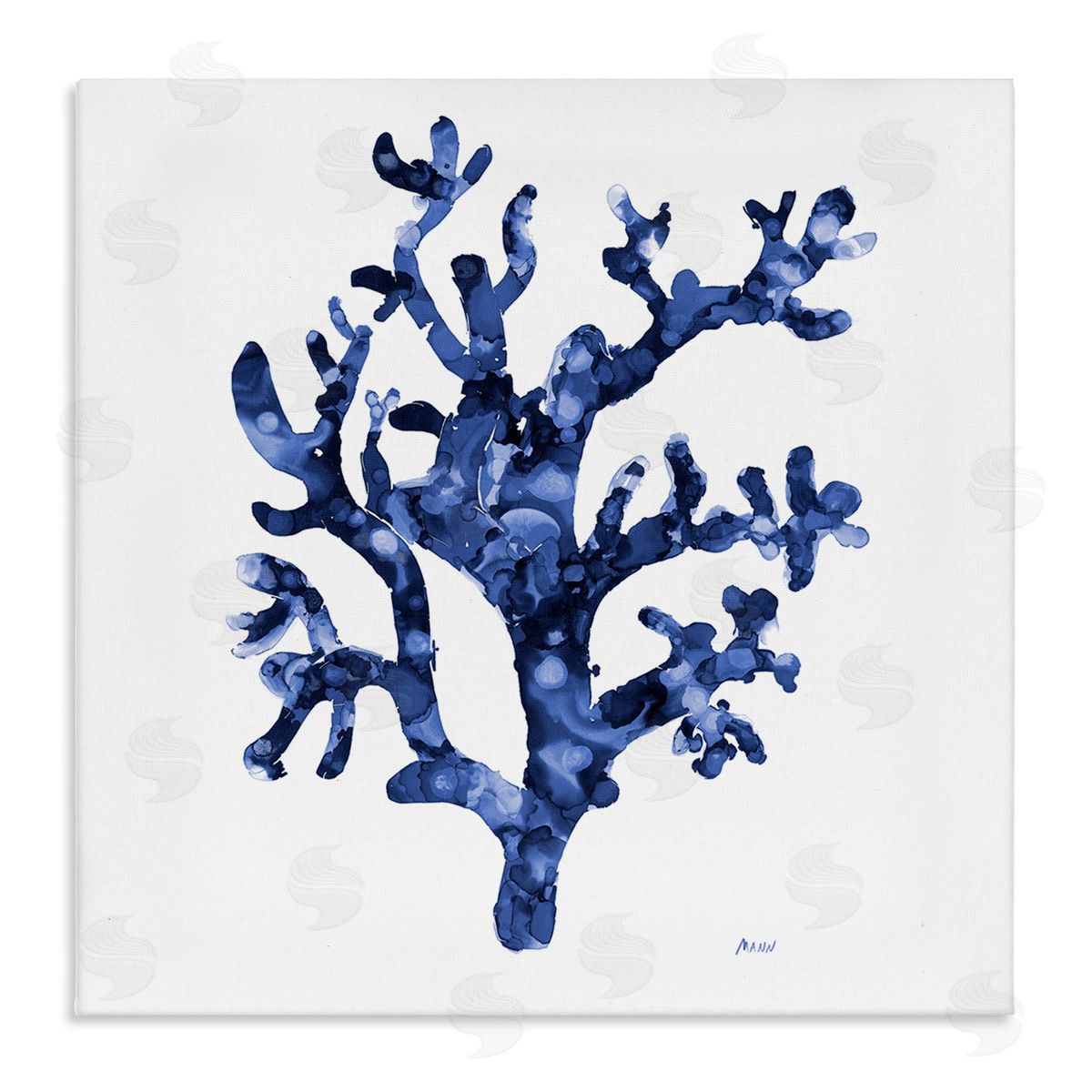 Patti Mann Ocean Coral Plant Sea Life Blue Pattern Stretched Canvas Wall Art Print