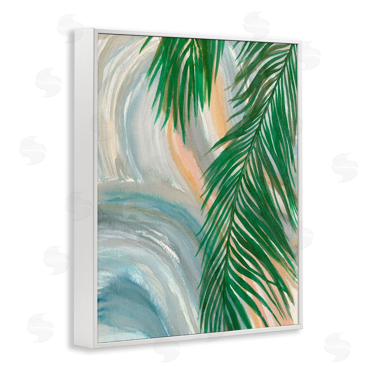 Elvira Errico Tropical Palm Tree Leaves Close Up Swirl Pattern  White Framed Giclee Wall Art Print