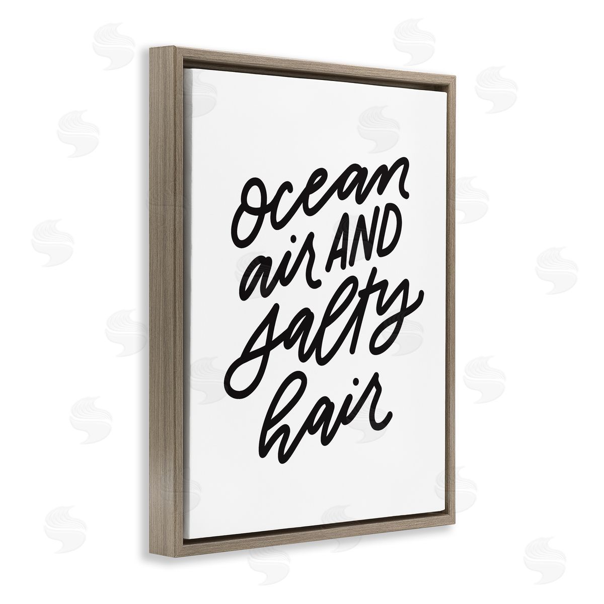 Leah Bisch Ocean Air Salty Hair Beach Lover Calligraphy  Brown Floating Frame Canvas Wall Art Print