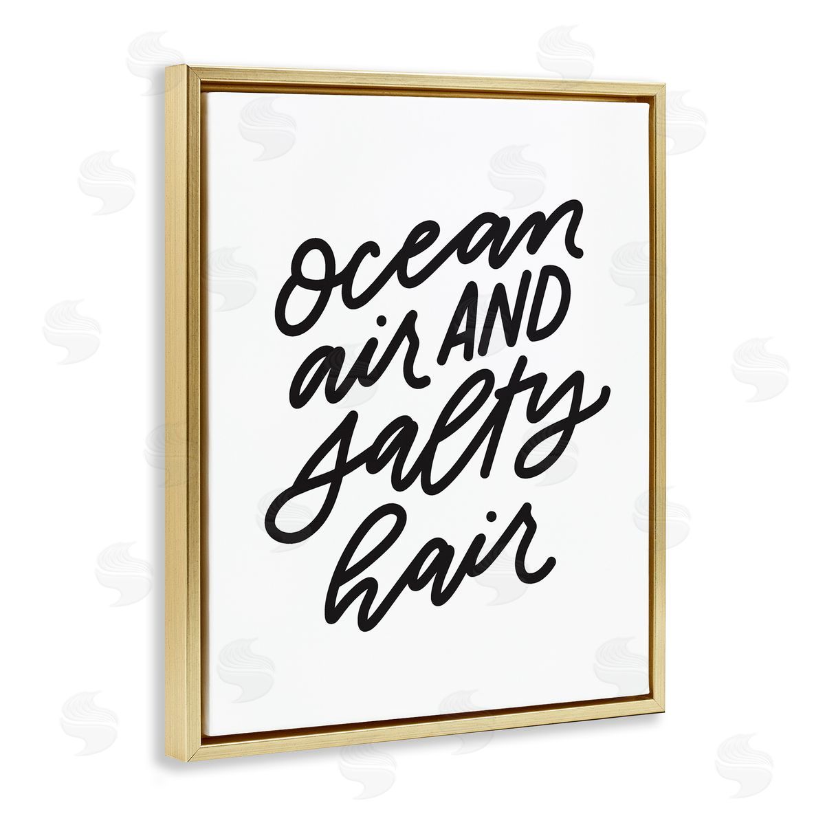 Leah Bisch Ocean Air Salty Hair Beach Lover Calligraphy  Gold Floating Frame Canvas Wall Art Print