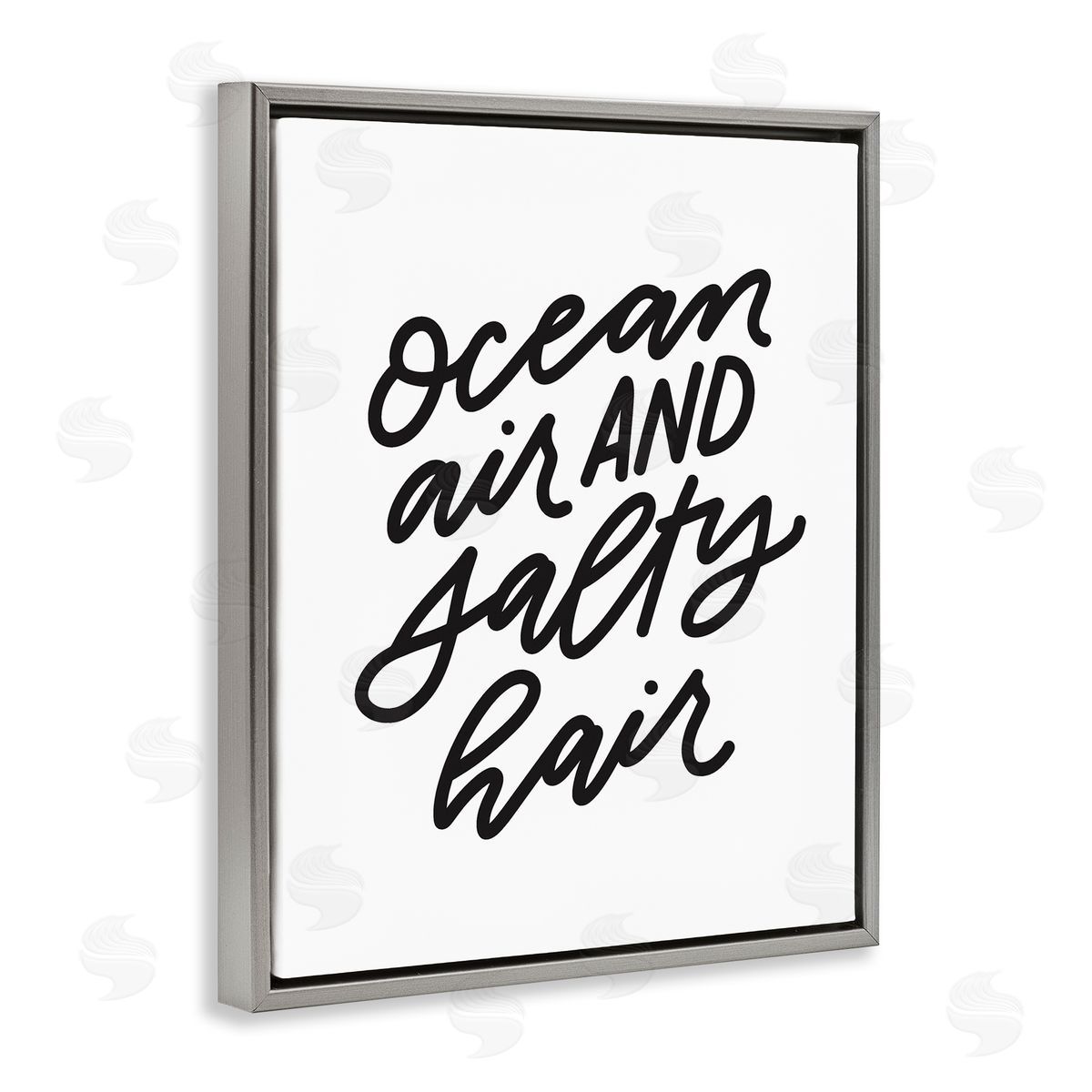 Leah Bisch Ocean Air Salty Hair Beach Lover Calligraphy  Gray Floating Frame Canvas Wall Art Print