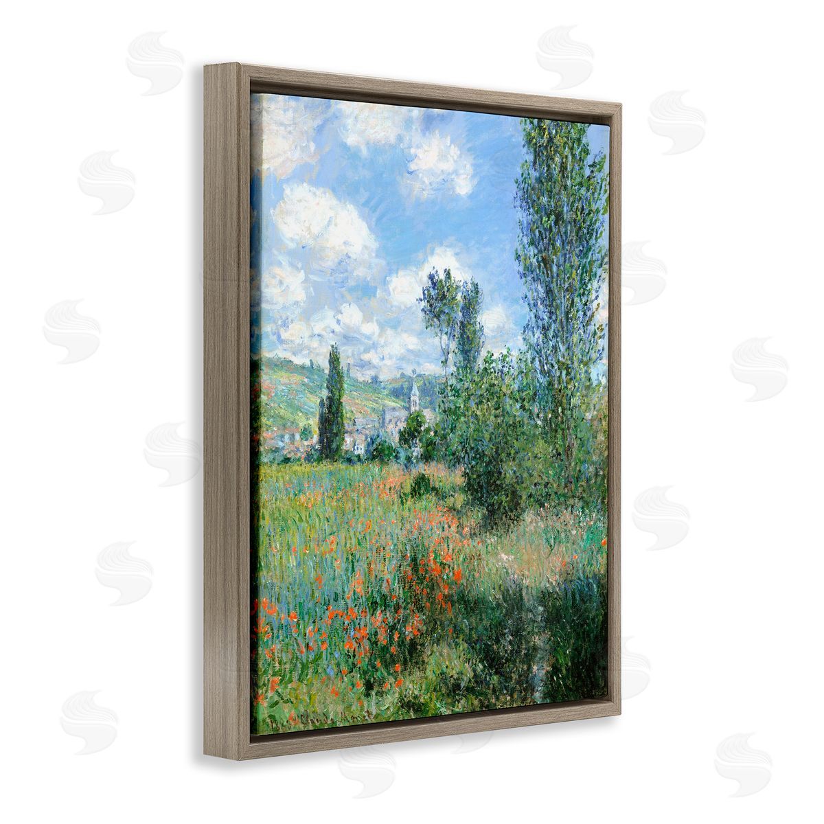 Lettered and Lined Classic Field Flowers Rural Impressionist Painting Brown Floating Frame Canvas Wall Art Print