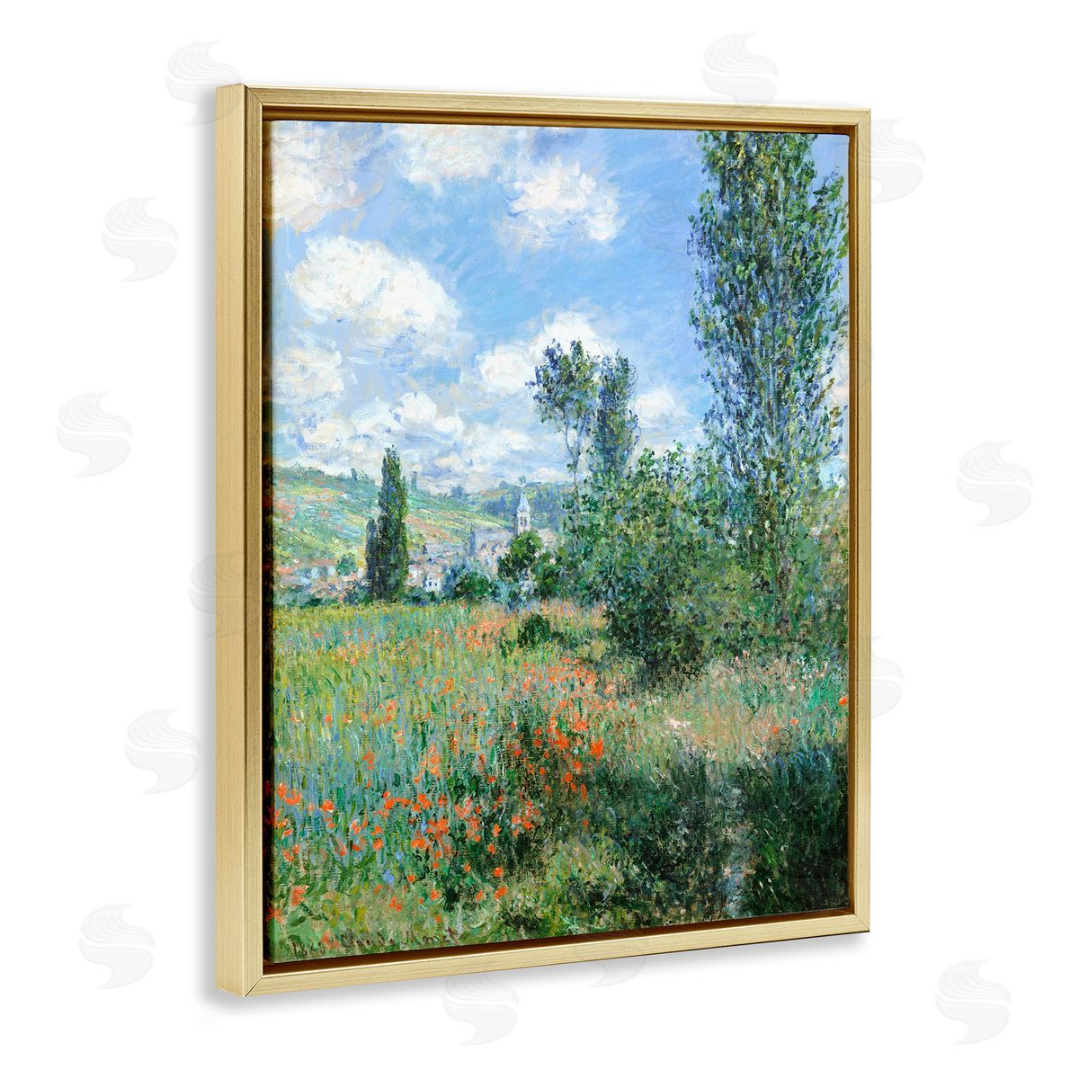 Lettered and Lined Classic Field Flowers Rural Impressionist Painting Gold Floating Frame Canvas Wall Art Print