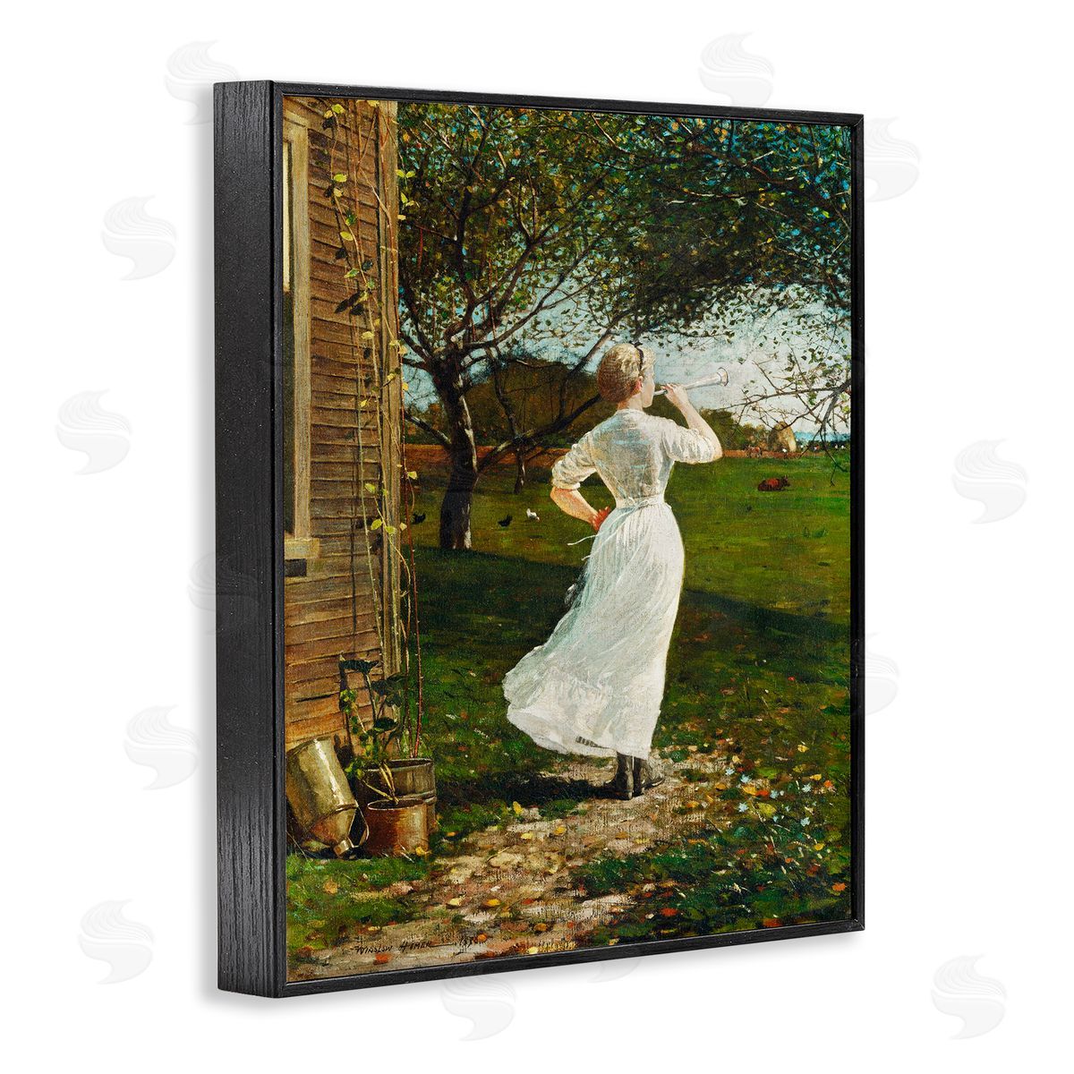 Lettered and Lined Classic Woman Instrument Rural Vintage House Painting Black Framed Giclee Wall Art Print