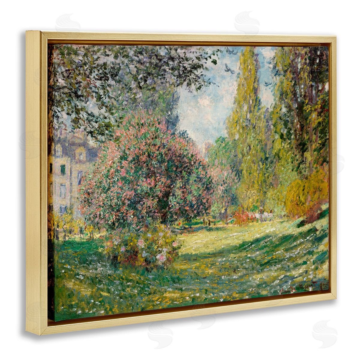 Lettered and Lined Impressionist Flower Field Garden Vintage Estate Gold Floating Frame Canvas Wall Art Print