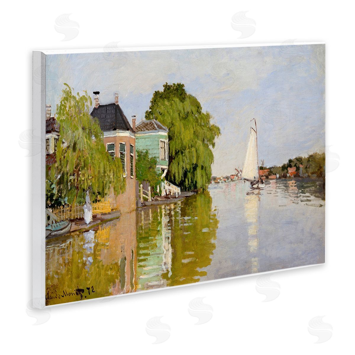 Lettered and Lined City Town Along Water Canal Sailboats Reflection  Wall Plaque Art Print