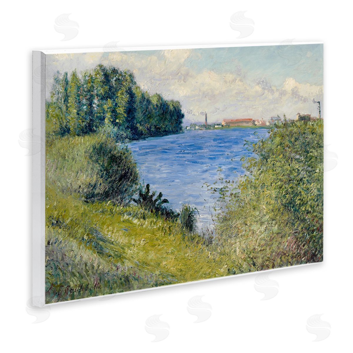 Lettered and Lined Clear Blue Water Seaside Rural Grassland Trees Wall Plaque Art Print