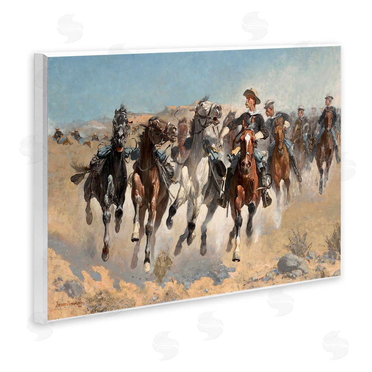 Lettered and Lined Galloping Horses Herd Cowboys Trotting Desert Sand Wall Plaque Art Print