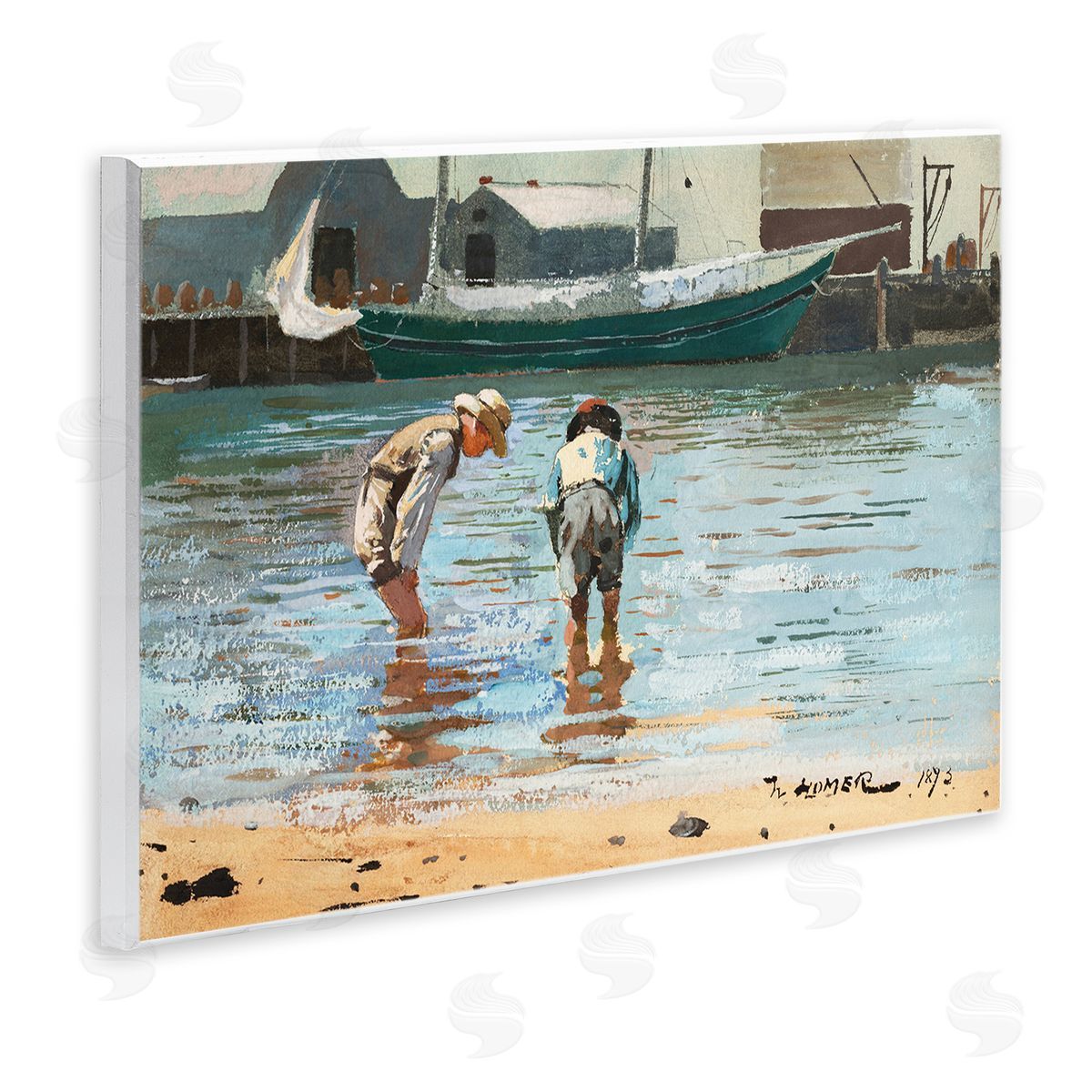 Lettered and Lined People Shoreline Beach Marina Searching Sea Life  Wall Plaque Art Print
