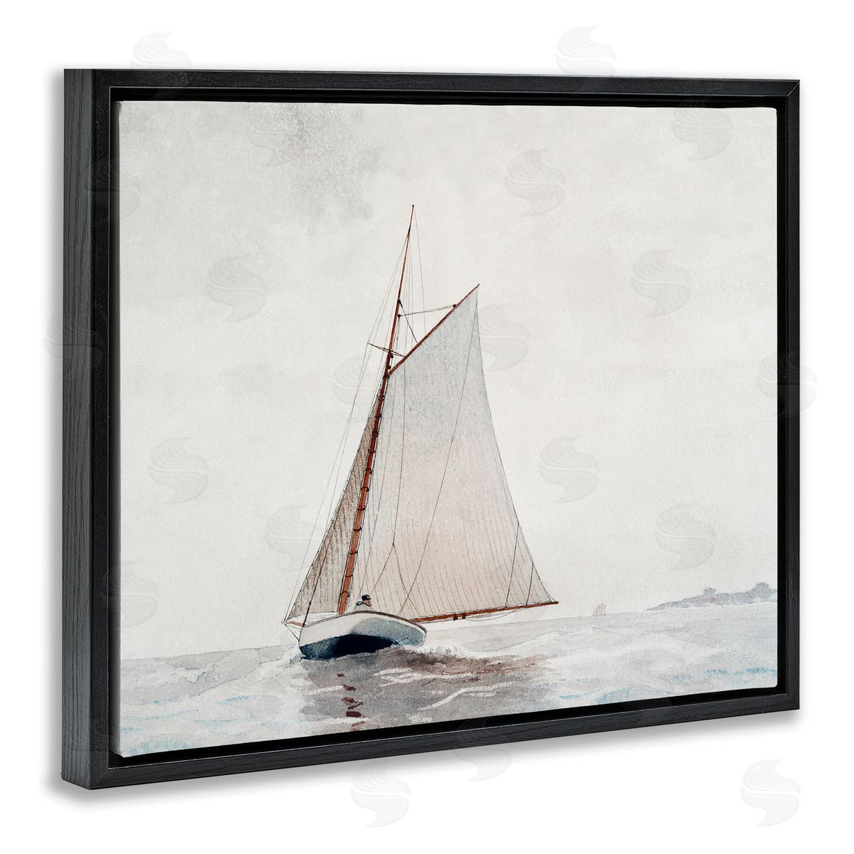 Lettered and Lined Sailboat Foggy Weather Clouds Ocean Waves Crashing Black Floating Frame Canvas Wall Art Print