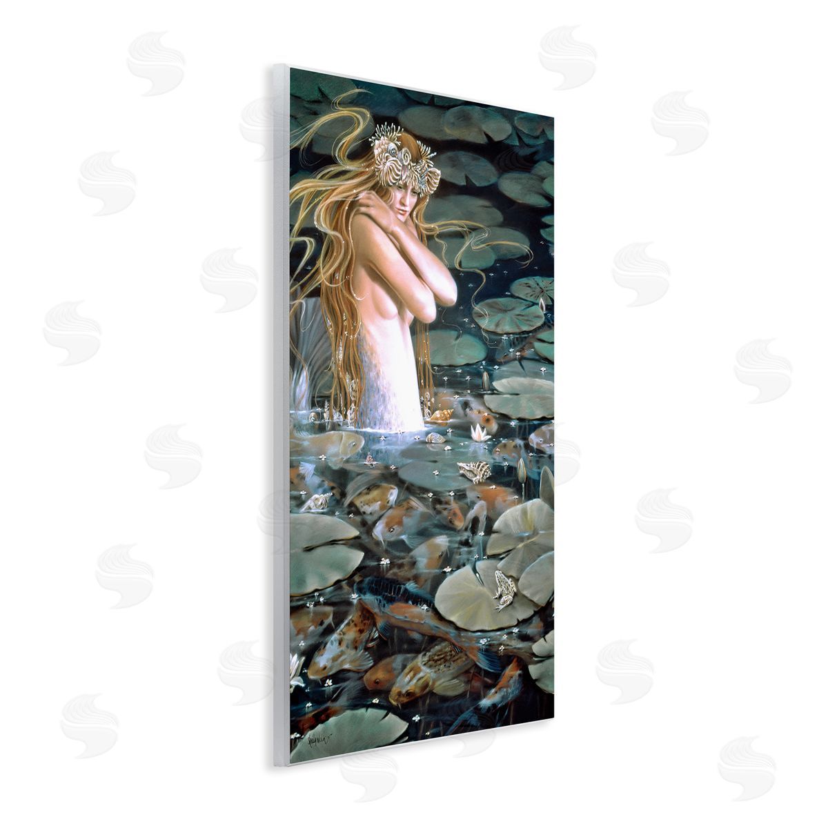 Sheila Wolk Mermaid Swimming Among Water Lilies Koi Pond Wall Plaque Art Print