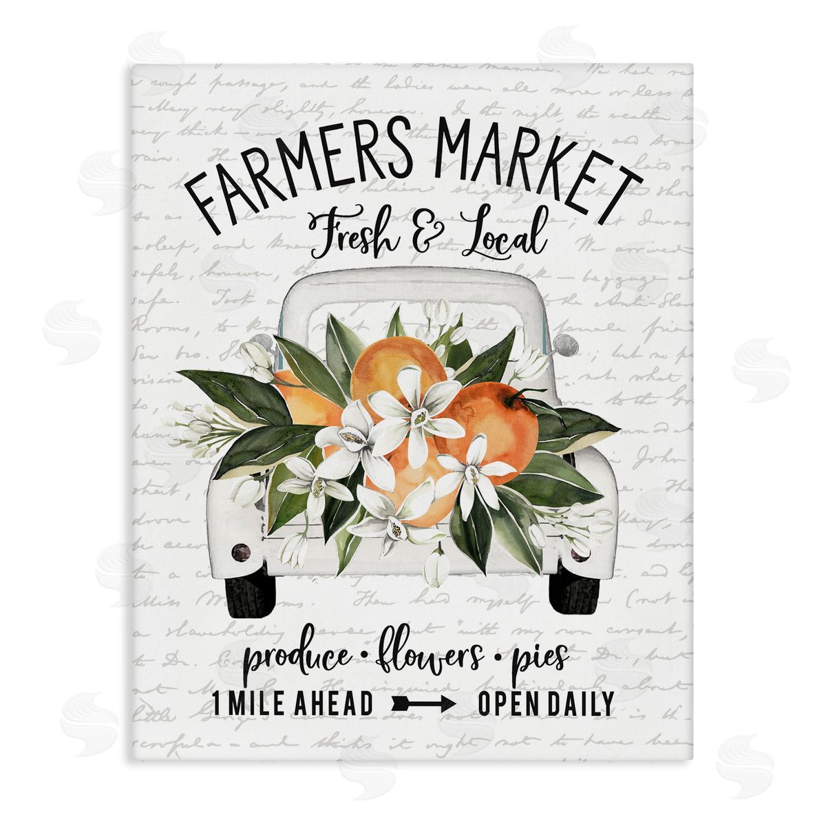 Lettered and Lined Farmers Market Orange Blossom Truckload Rustic Sign  Stretched Canvas Wall Art Print