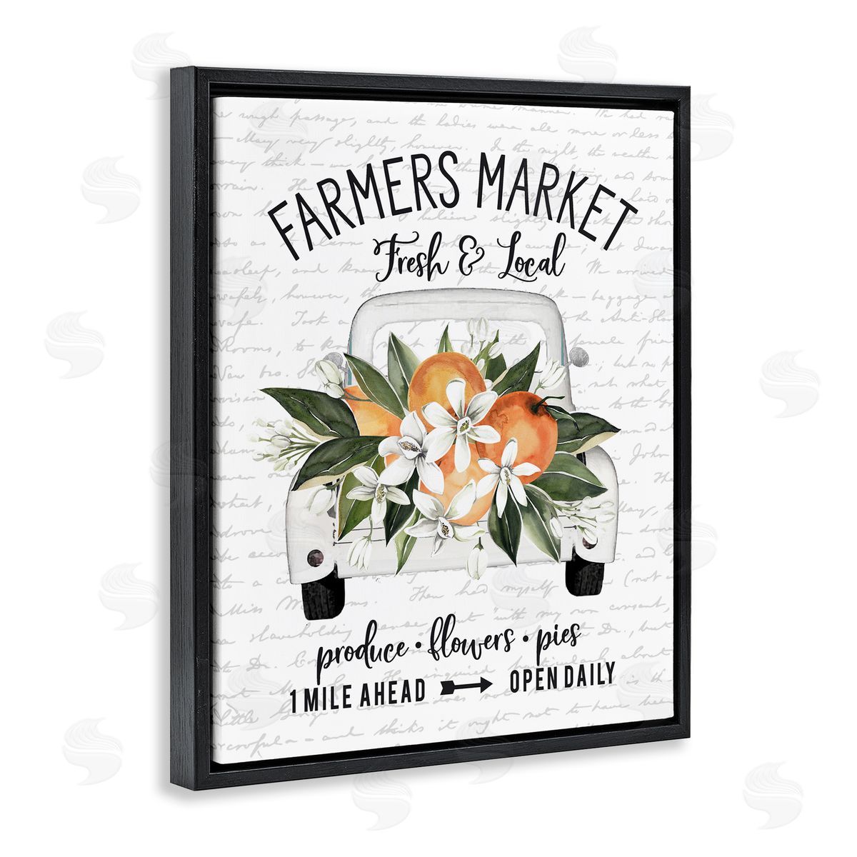 Lettered and Lined Farmers Market Orange Blossom Truckload Rustic Sign  Black Floating Frame Canvas Wall Art Print