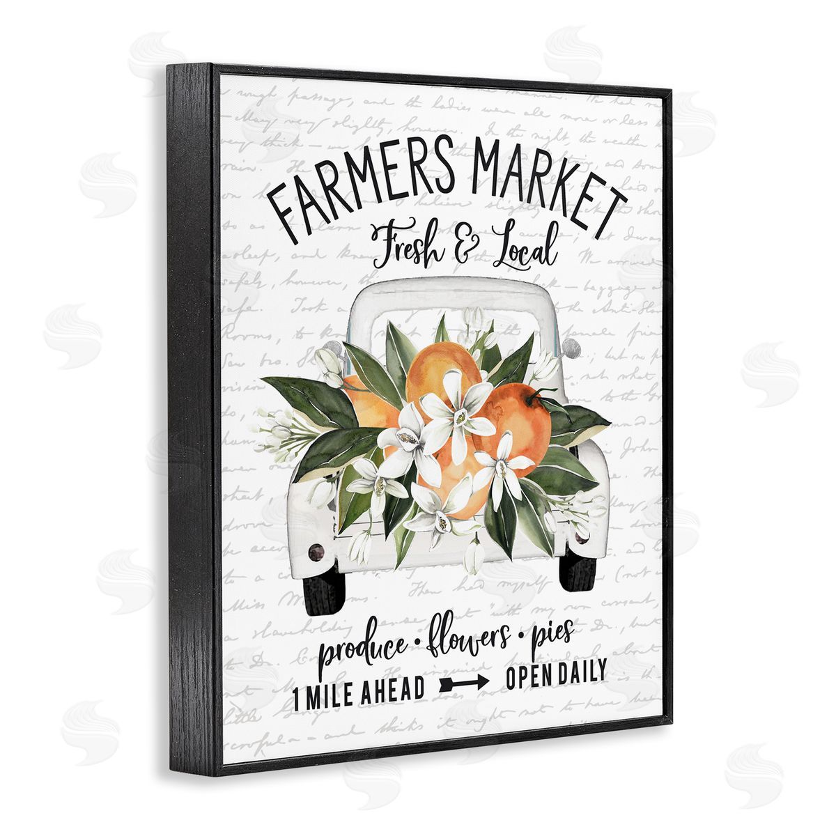 Lettered and Lined Farmers Market Orange Blossom Truckload Rustic Sign  Black Framed Giclee Wall Art Print