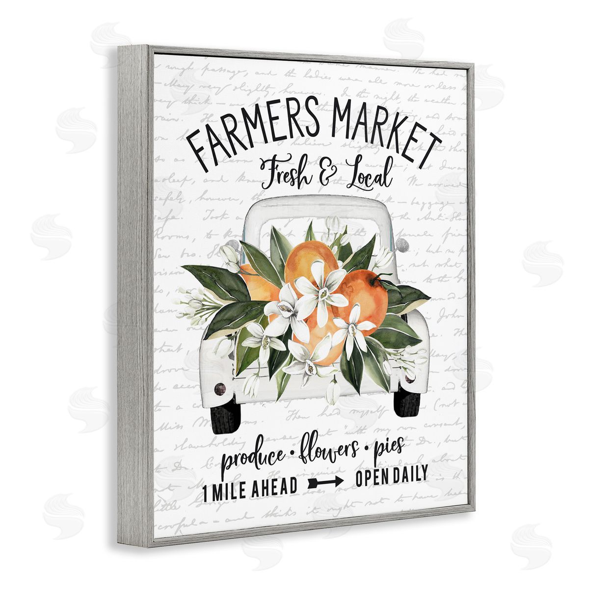 Lettered and Lined Farmers Market Orange Blossom Truckload Rustic Sign  Gray Framed Giclee Wall Art Print