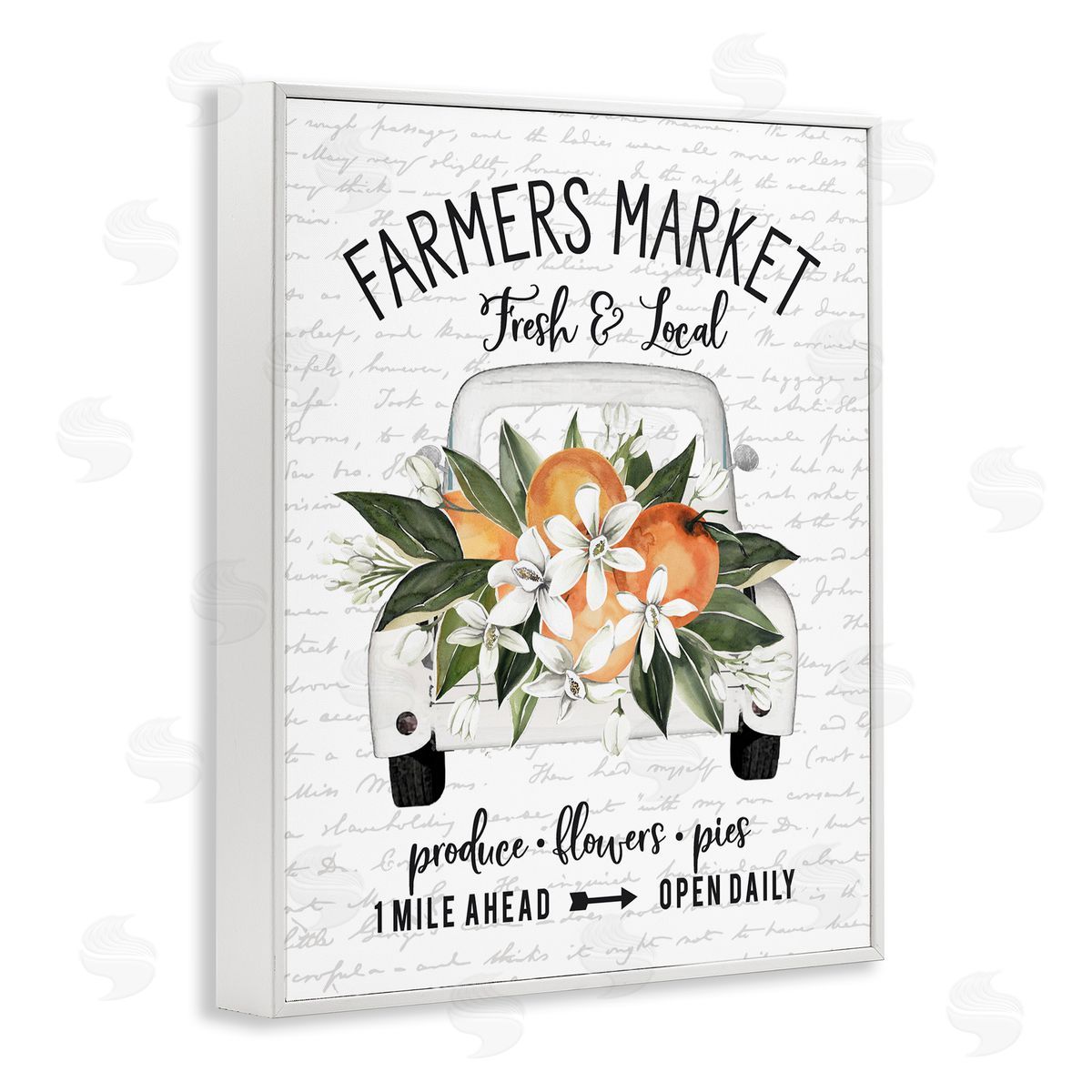 Lettered and Lined Farmers Market Orange Blossom Truckload Rustic Sign  White Framed Giclee Wall Art Print