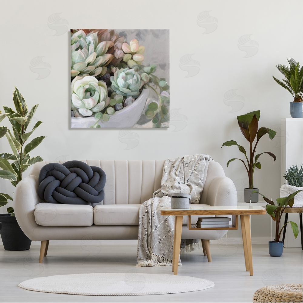 Amy Hall Botanical Succulent Arrangement Potted Floral Blossoms  Canvas Wall Art in Room