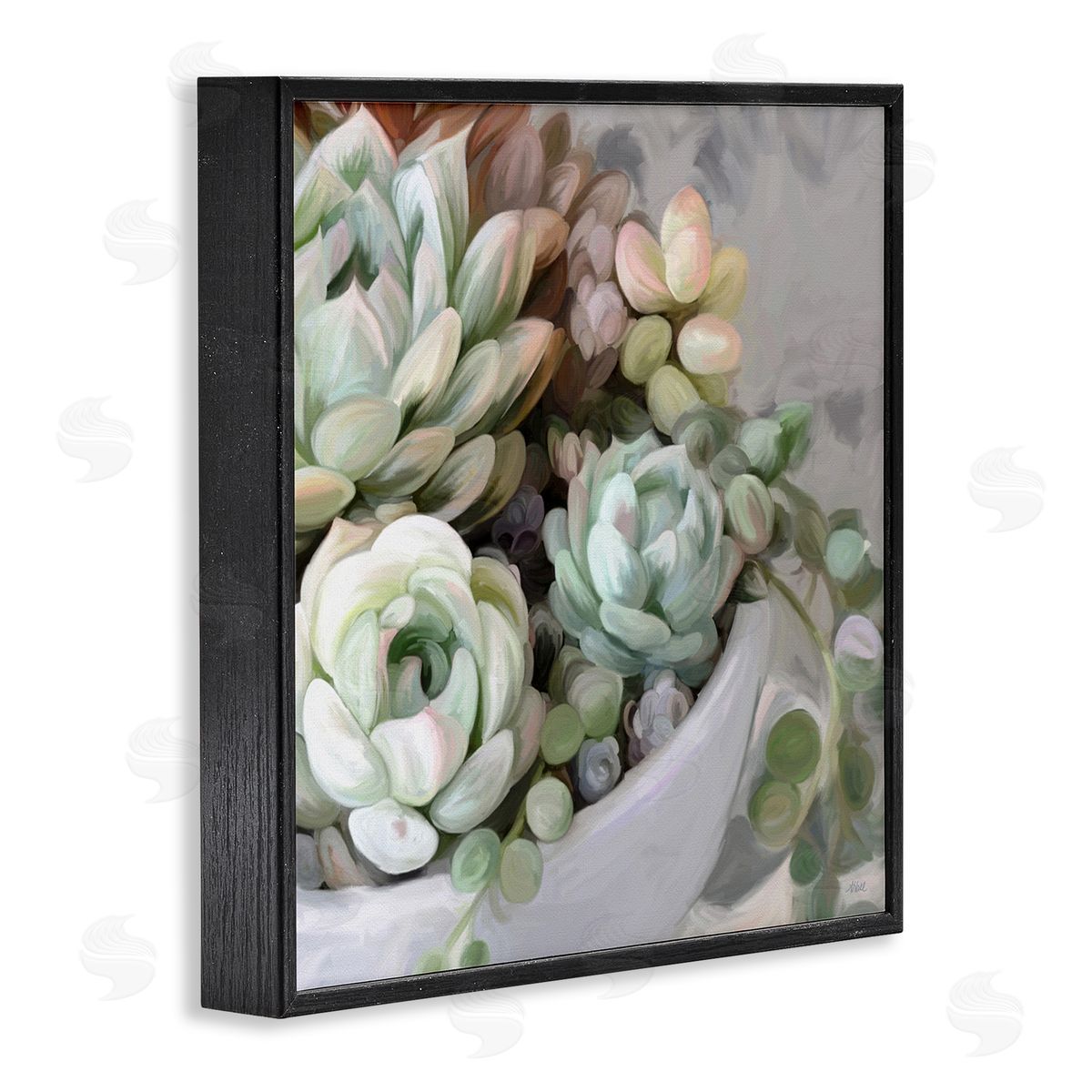 Amy Hall Botanical Succulent Arrangement Potted Floral Blossoms  Black Framed Glicee Wall Art Print
