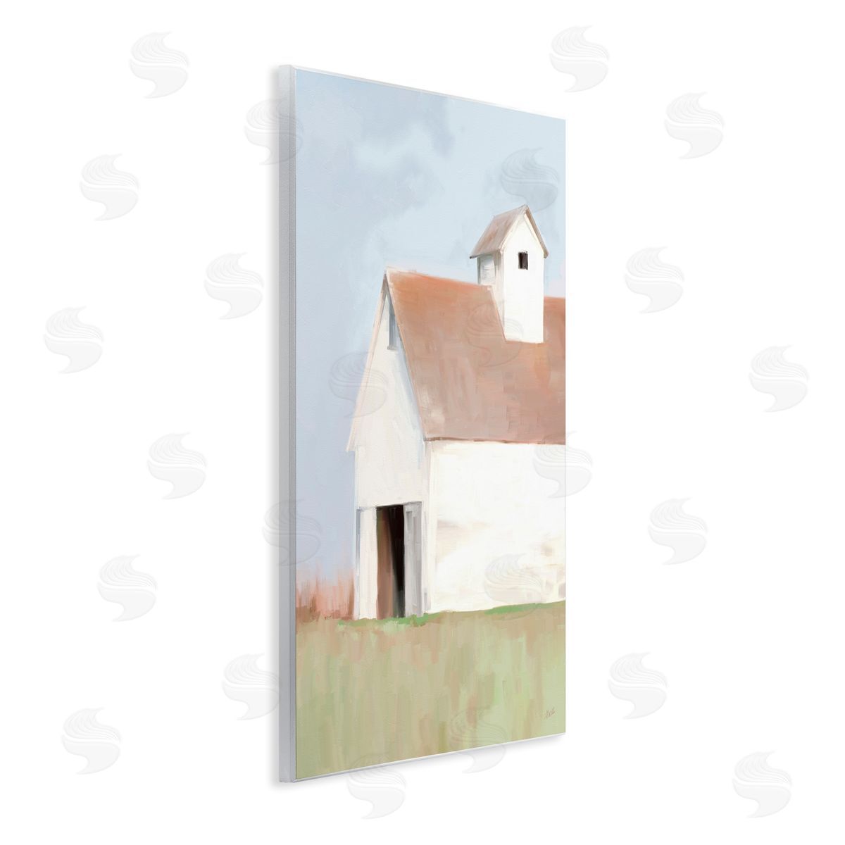 Amy Hall Rural Countryside Field Casual White Barn House  Wall Plaque Art Print