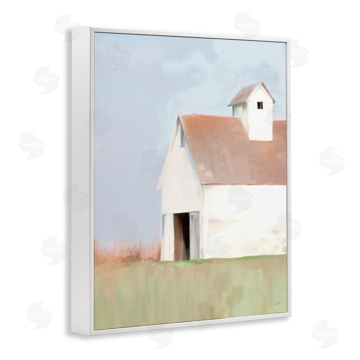 Amy Hall Rural Countryside Field Casual White Barn House  White Framed Giclee Wall Art Print