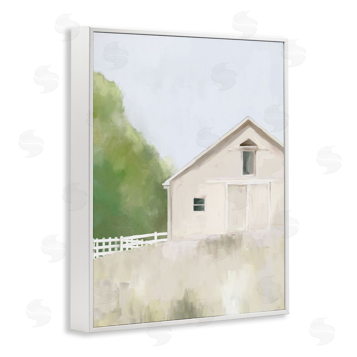 Amy Hall Abstract Country Field Fenced Farmland Barn White Framed Giclee Wall Art Print