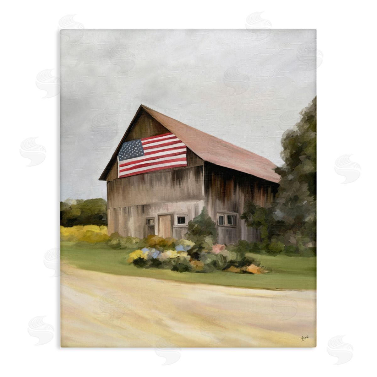 Amy Hall Rural Americana Home Countryside Farm Flag Painting Stretched Canvas Wall Art Print
