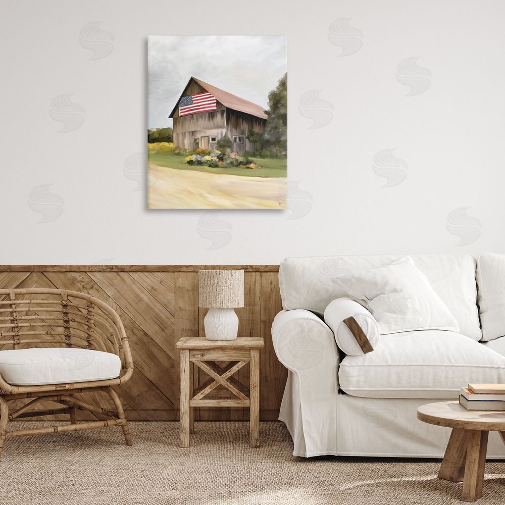 Amy Hall Rural Americana Home Countryside Farm Flag Painting Canvas Wall Art Print in Room