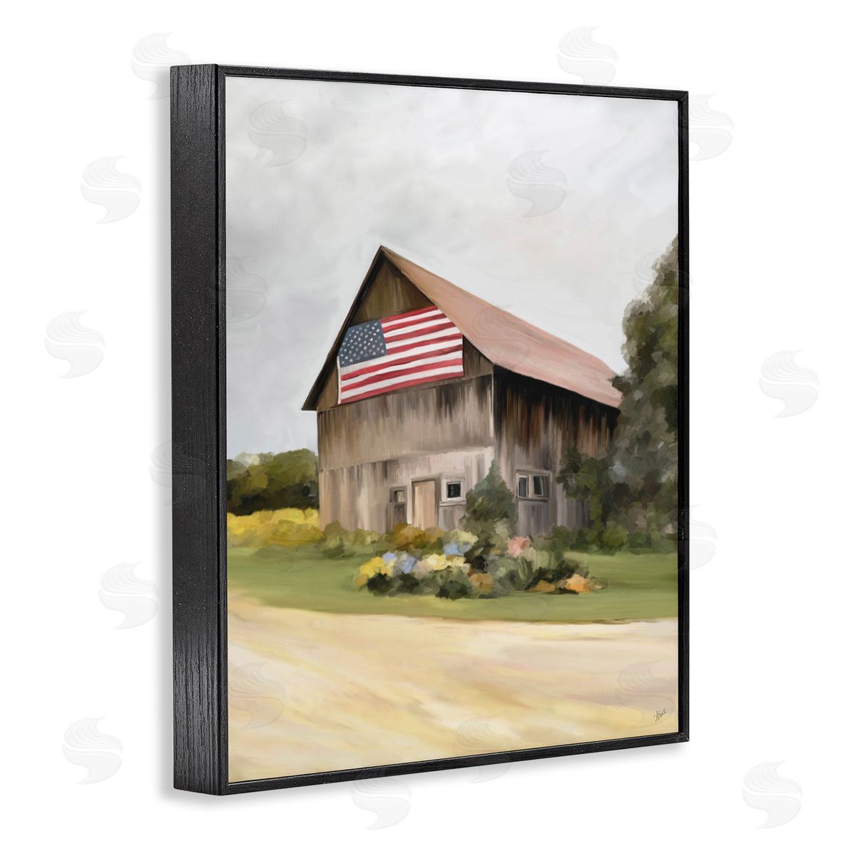 Amy Hall Rural Americana Home Countryside Farm Flag Painting Black Framed Giclee Wall Art Print