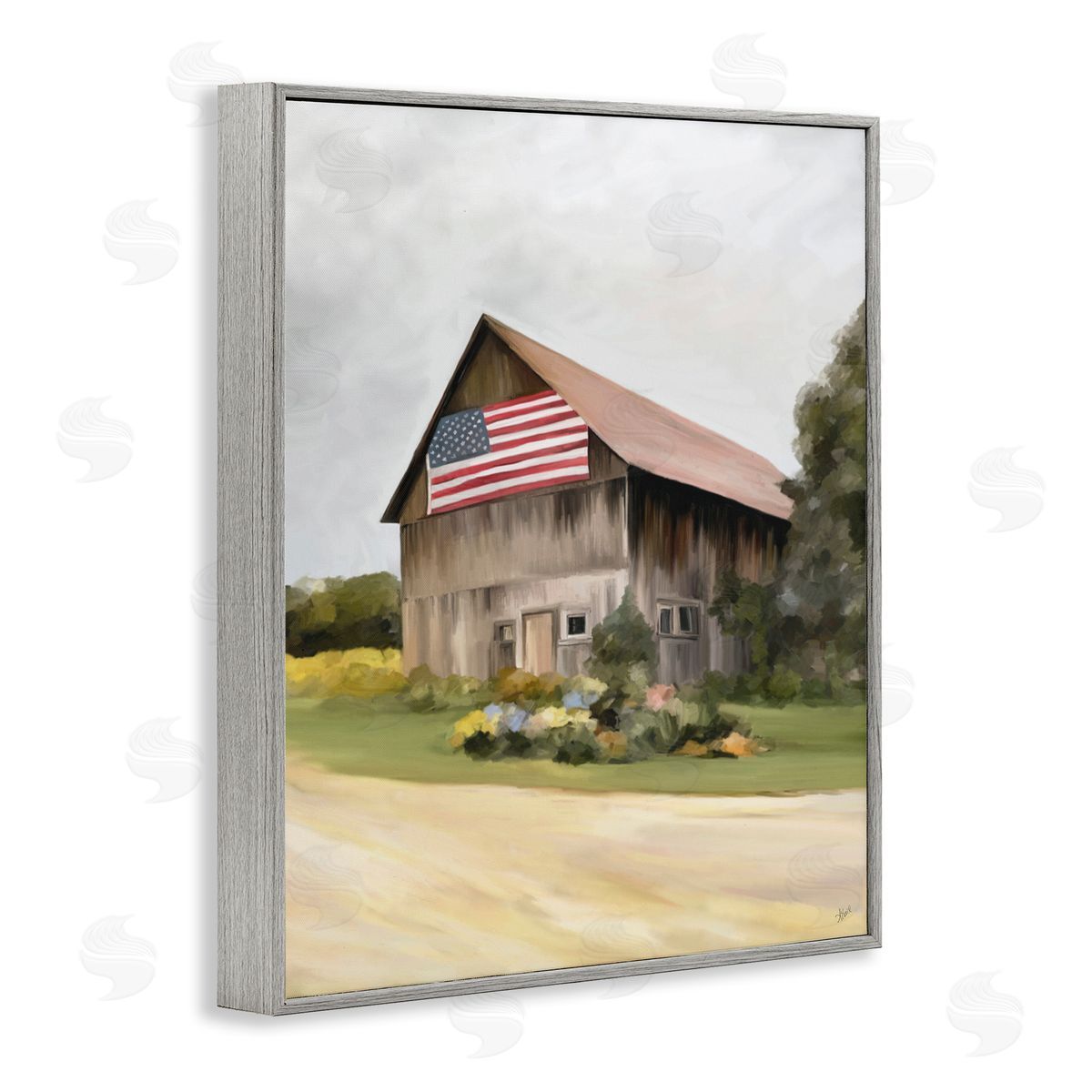 Amy Hall Rural Americana Home Countryside Farm Flag Painting Gray Framed Giclee Wall Art Print