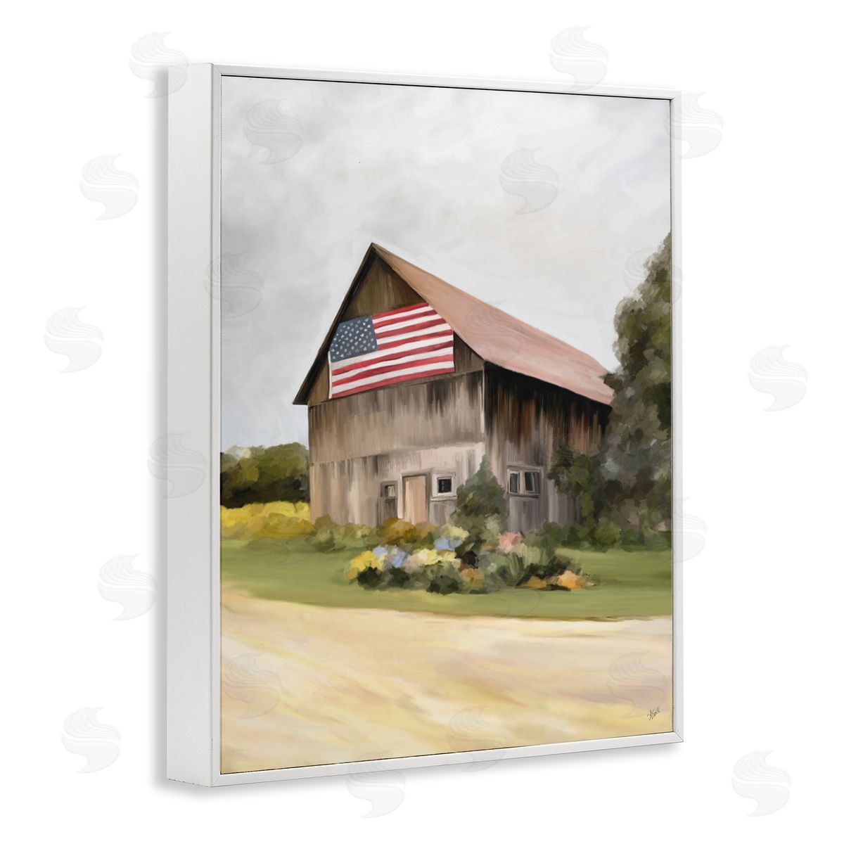 Amy Hall Rural Americana Home Countryside Farm Flag Painting White Framed Giclee Wall Art Print