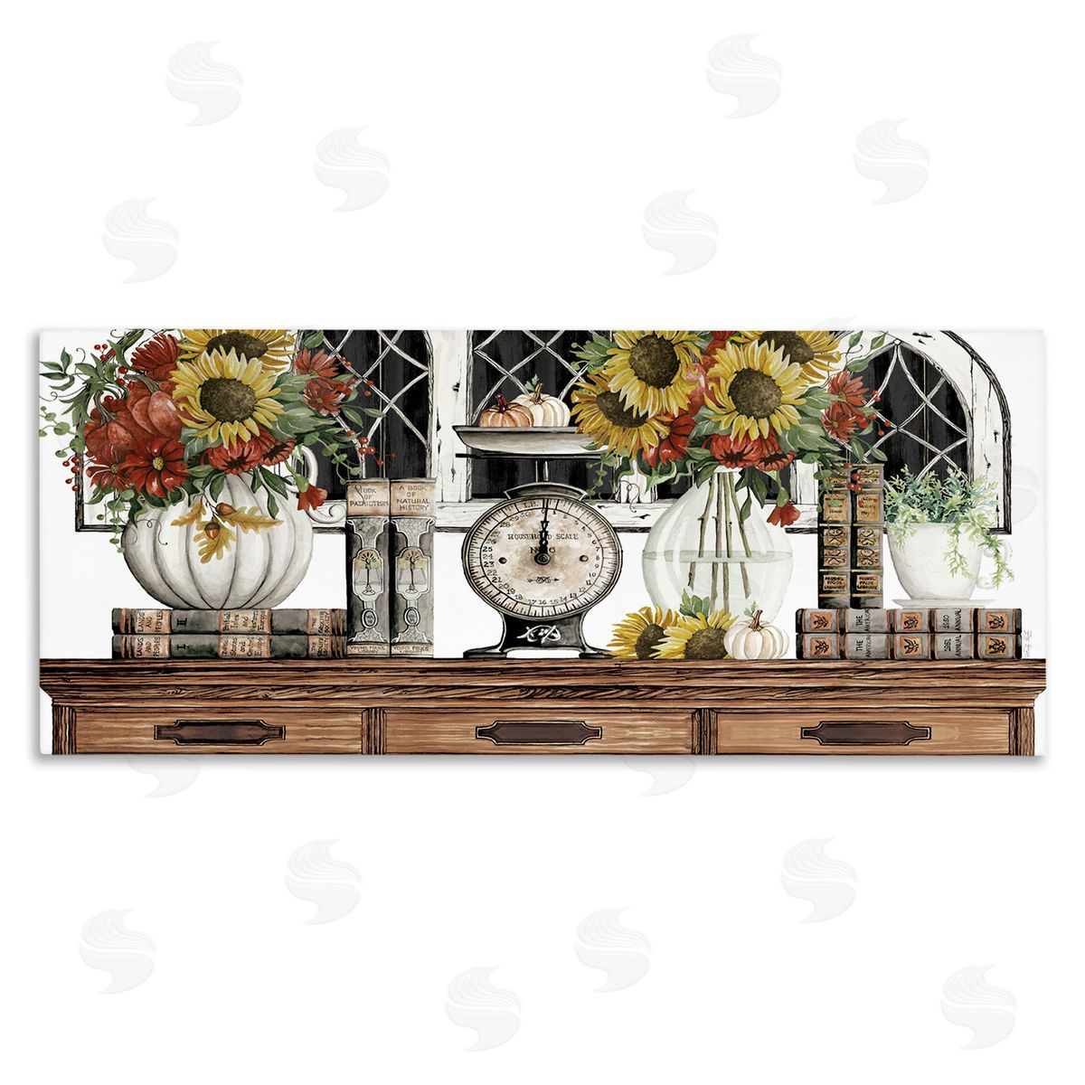 Cindy Jacobs Sunflowers Atop Antique Furniture Vintage Scale Books